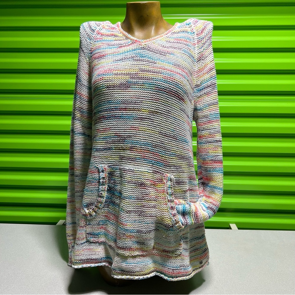 Eddie Bauer Womens Rainbow Space Dye Hooded Knit Sweater Large Cotton Blend 2017